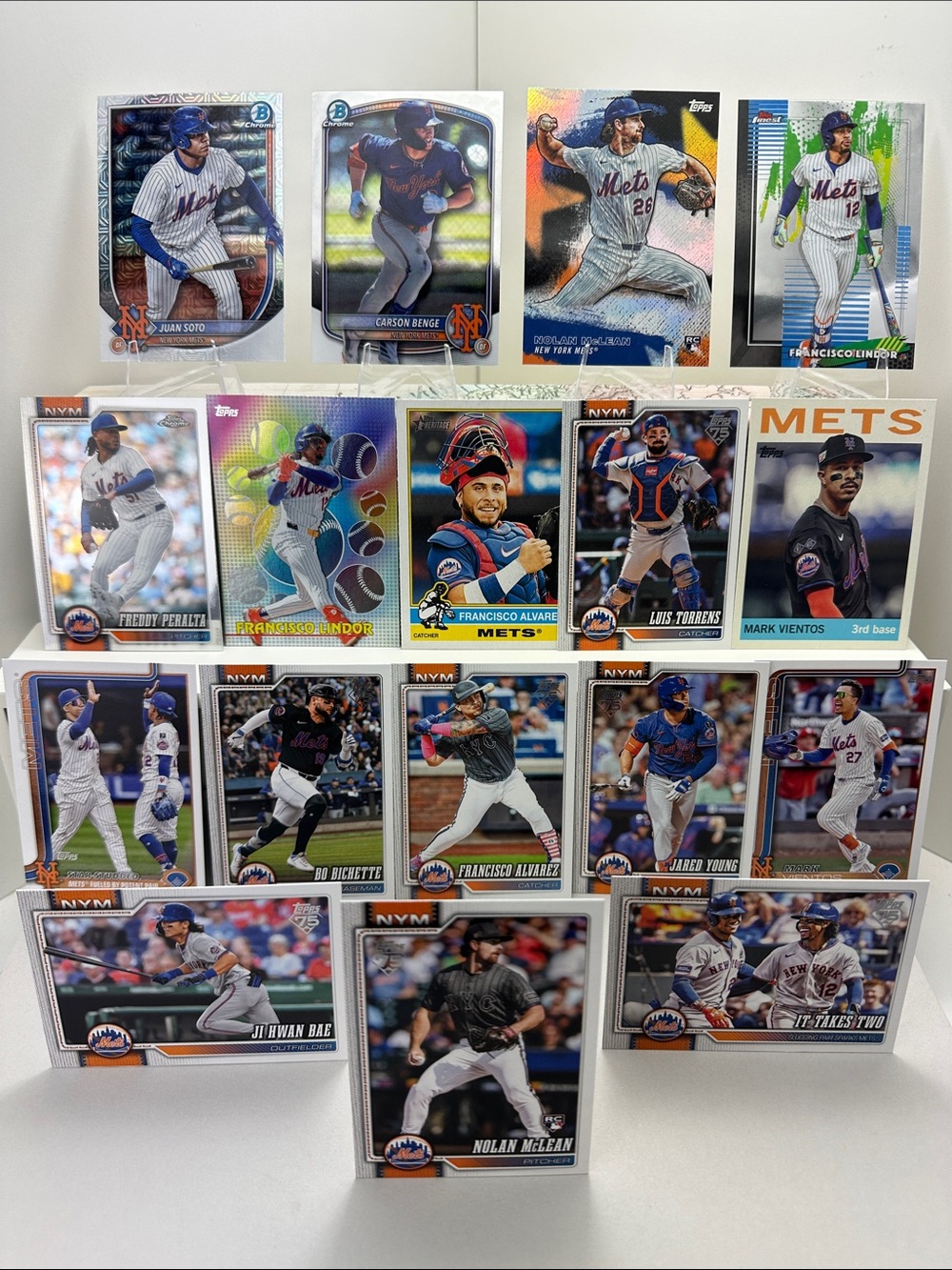 Carson Benge & Nolan McLean Rookies Mets lot of 17 w/ Juan Soto/Lindor